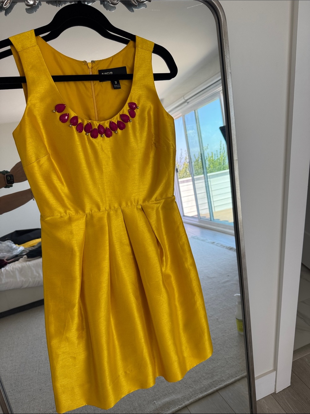 Miss Sixty Bright Yellow Jewel-Neck Party Dress